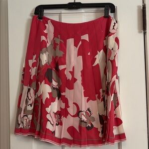 Elie Tahari Pink and White Silk pleated Floral A-Line Skirt